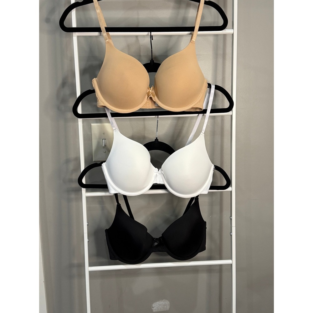 Pack of 3 Essential Underwire T-Shirt Bras Black White Nude 34D